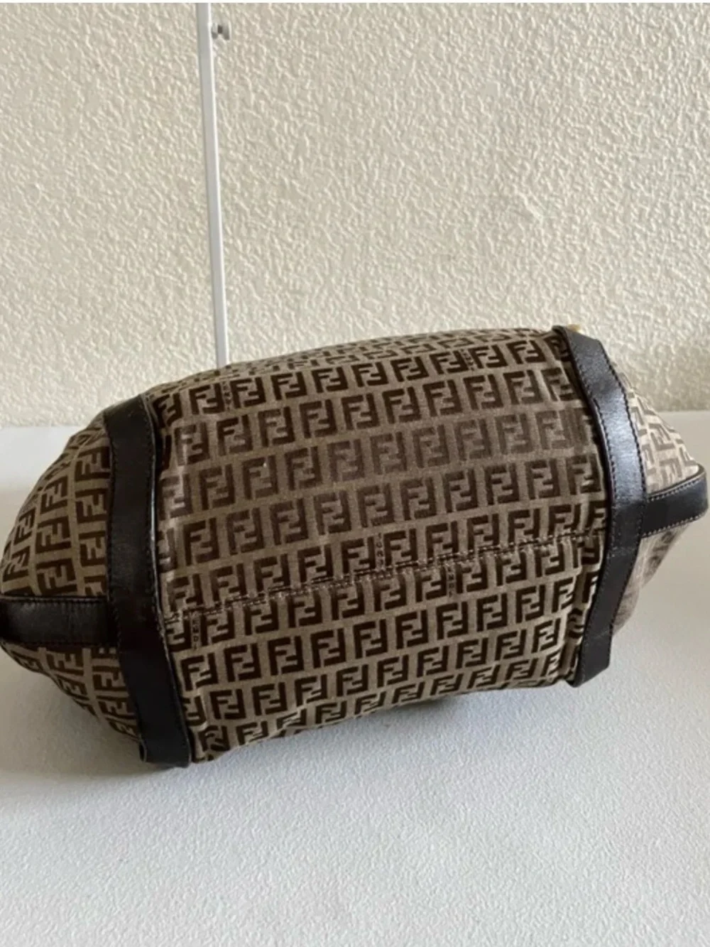 Fendi Brown Monogram Hobo with Braided leather Handle and Gold Hardware